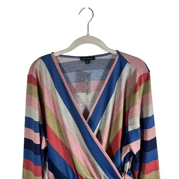 Lane Bryant Multi Color Striped V-Neck Wrap Knit Top - Picture 3 of 7